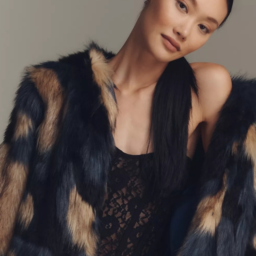 Farm Rio Multicolor Faux Fur Coat NWT